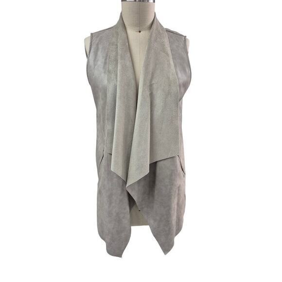 NWOT Tahari Stone Faux Leather Asymmetrical Vest Open Front Pockets Sz L - Picture 1 of 6